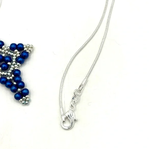 Hand Crafted Blue Pearl Cross Pendant Necklace - Picture 6 of 8